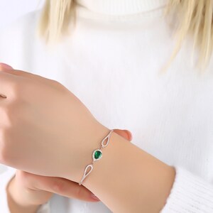 925k Sterling Silver, Minimal Zircon Bracelet, Green Zircon Gemtone, Bracelet with Chain, Minimalist Jewelry, Gift for Wife, Dainty Bracelet image 2