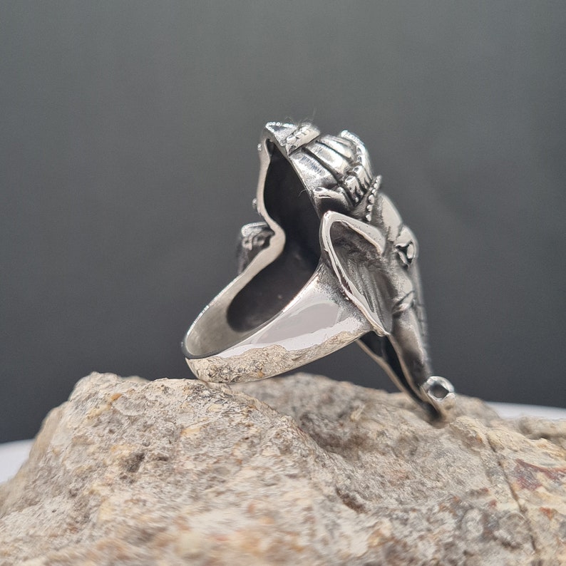 Handmade Unique Ganesha Figure Silver Unisex Ring image 5