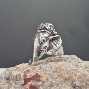 Handmade Unique Ganesha Figure Silver Unisex Ring image 4