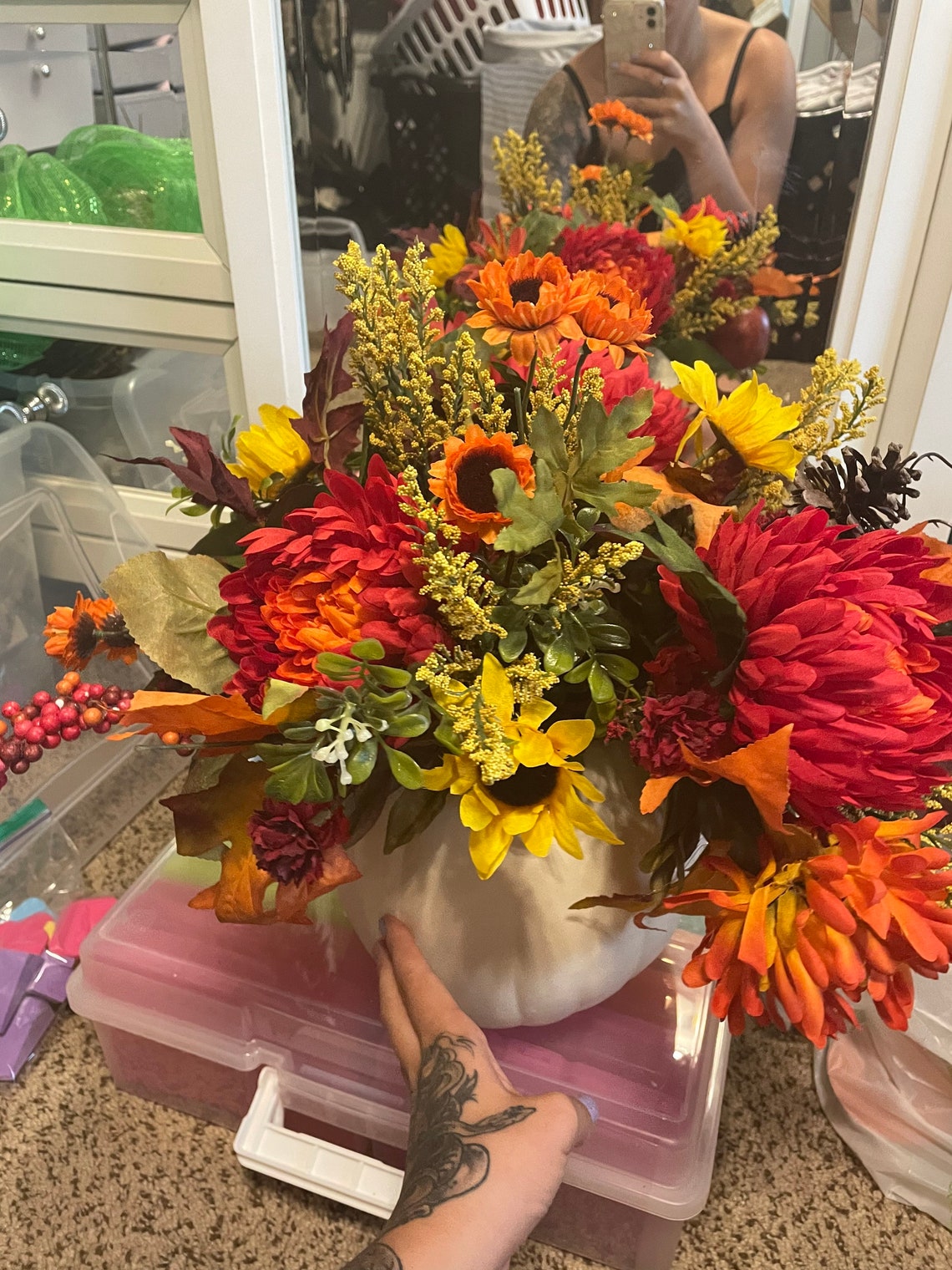 Artificial fall flower arrangement Etsy