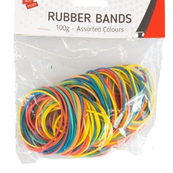 New ELASTIC RUBBER BANDS Assorted Colours For Home School Office 100g Party wear