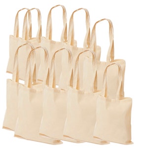 Pack of 10 Premium Plain Natural Cotton Shopping Tote Bags Eco Friendly Shoppers Ideal for Printing and Decorating