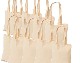 Pack of 10 Premium Plain Natural Cotton Shopping Tote Bags Eco Friendly Shoppers Ideal for Printing and Decorating