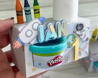 1st Trip Around  the Sun Birthday/ SpaceParty Decor/ Coloring Box/ Playdoh Box