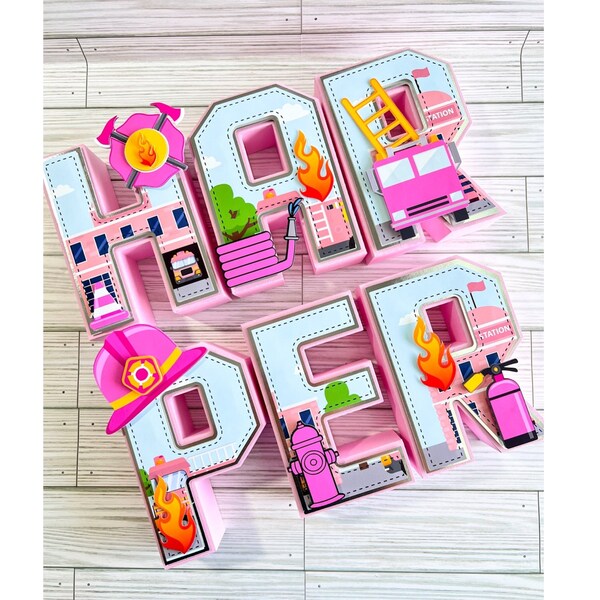 Pink Fire Truck Birthday/ Fire Truck/ Firefighter  Girl Party Decor/ Fire Truck Decor/  Pink Fire Truck 3D Letter