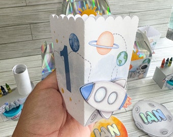 Space Mini Pop Corn Box / 1st Birthday Around the SunParty Decorations / Sun Birthday Party / Galaxy Favor Box