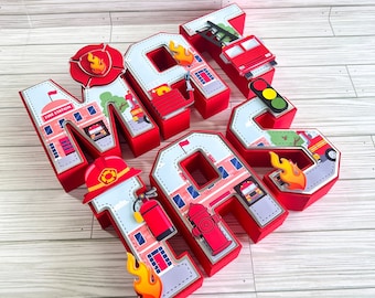 Fire Truck Birthday/ Fire Truck/ Firefighter Party Decor/ Fire Truck Decor/ Fire Truck 3D Letter