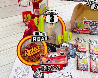 Cars Birthday Bundle, Custom Cake Topper and Favor Boxes, Racing Theme Party Decor, First Birthday Boy, 3D Number and Cupcake Toppers