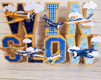 Airplane 3D Letters, Aviation Pilot Birthday Decor, Time Flies Party Name Decorations
