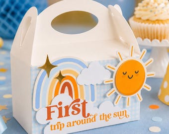 First Trip Around the Sun Favor Box | Sunshine 1st Birthday Party Favor Box | Rainbow Gable Treat Box | Personalized Birthday Favor