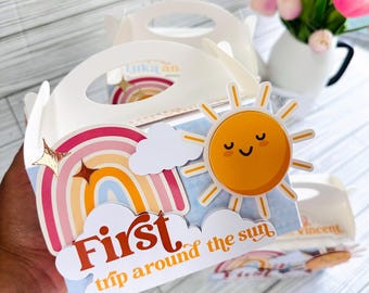 First Trip Around the Sun Favor Box | Sunshine 1st Birthday Party Favor Box | Rainbow Gable Treat Box | Personalized Birthday Favor