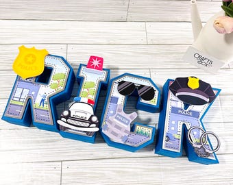 Police 3D Number or Letter – Custom Birthday Centerpiece for Kids Party or Officer Theme Decor
