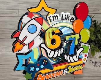 Personalized Six Seven Name Cake Topper | Custom 7th Birthday Cake Decoration | Handmade Layered Party Decor with Name