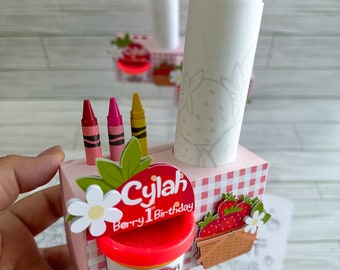 Strawberry Birthday Party Favor Box | Berry 1st Birthday Play-Doh & Coloring Set | Personalized Kids Party Gift