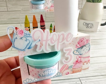 Tea Party Play-Doh Box/ Tea Cup Party Coloring Box/ Tea Birthday Party/ Tea Party Birthday Decor
