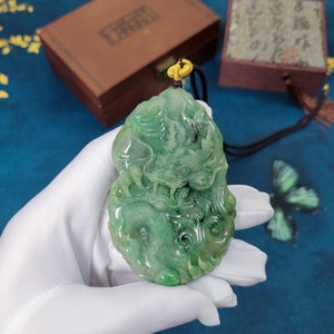 Natural Emerald Bean Green Dragon Pendant Certified &lt;龙腾四海&gt;