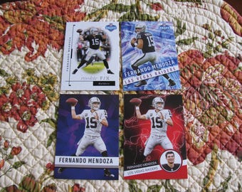 Lote de 4 tarjetas diferentes de fútbol americano de los Raiders de Fernando Mendoza 2026, tarjetas personalizadas, algunas muy escasas, Gem Mint