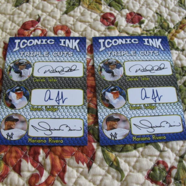 2 Card Lot Iconic Ink Triple Cuts Derek Jeter Aaron Judge Mariano Rivera FACSIMILE AUTOGRAPH Cards Scarce Gem Mint