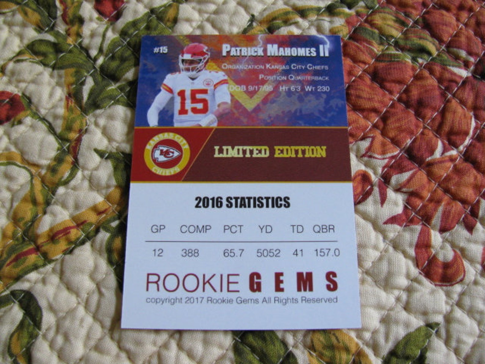 2017 Patrick Mahomes GOLD Rookie Card 15 Gem Mint SCARCE Free Ship - Etsy