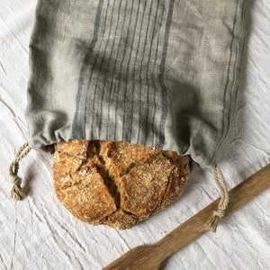 Linen Bread Bags with Wide Stripe