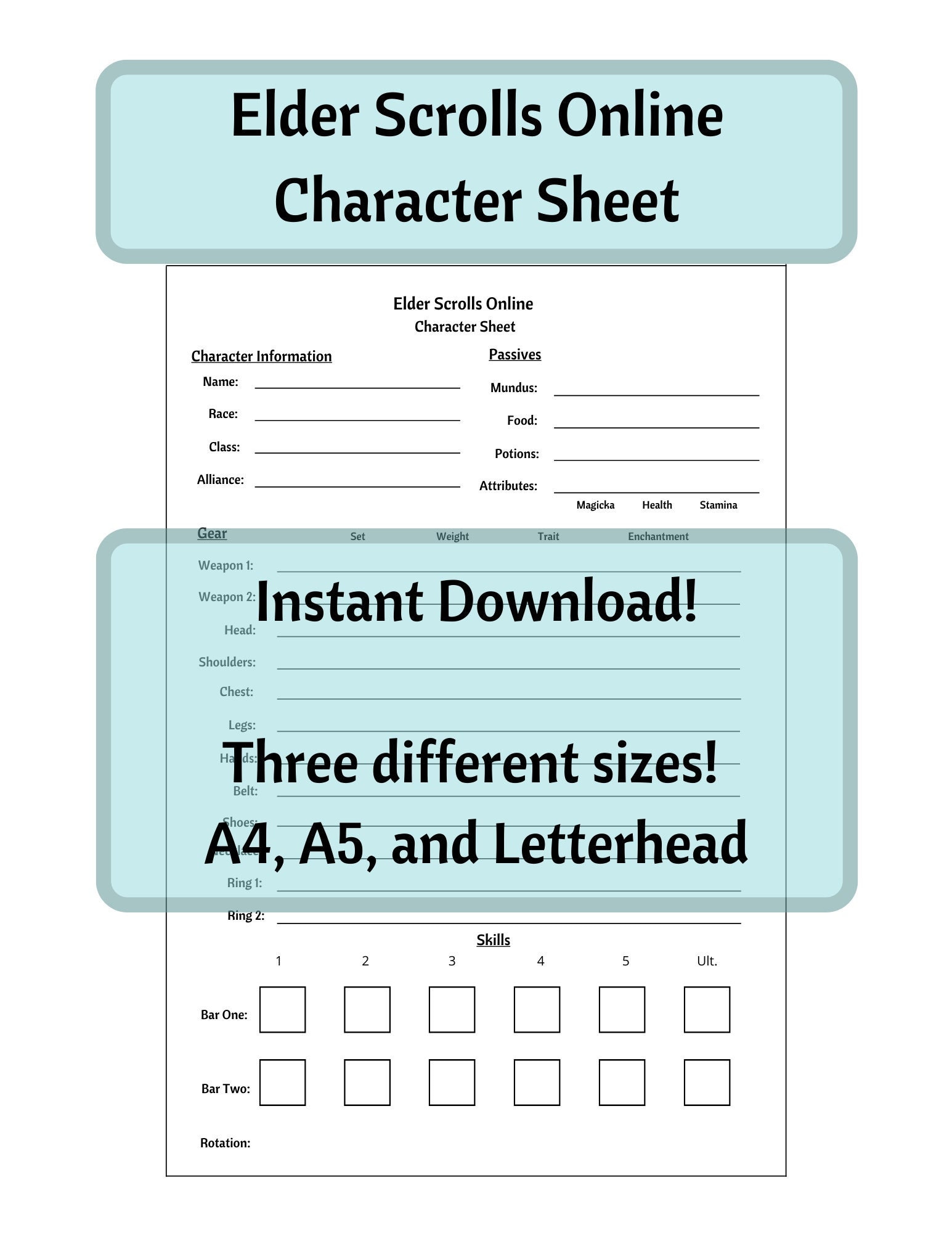 Elder Scrolls Online Character Sheet - Etsy