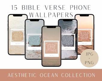 Aesthetic Ocean Phone Wallpaper Bundle, Bible Verse Wallpaper, iPhone Wallpaper, iPhone Lockscreen, Digital Download Wallpapers, Scriptures