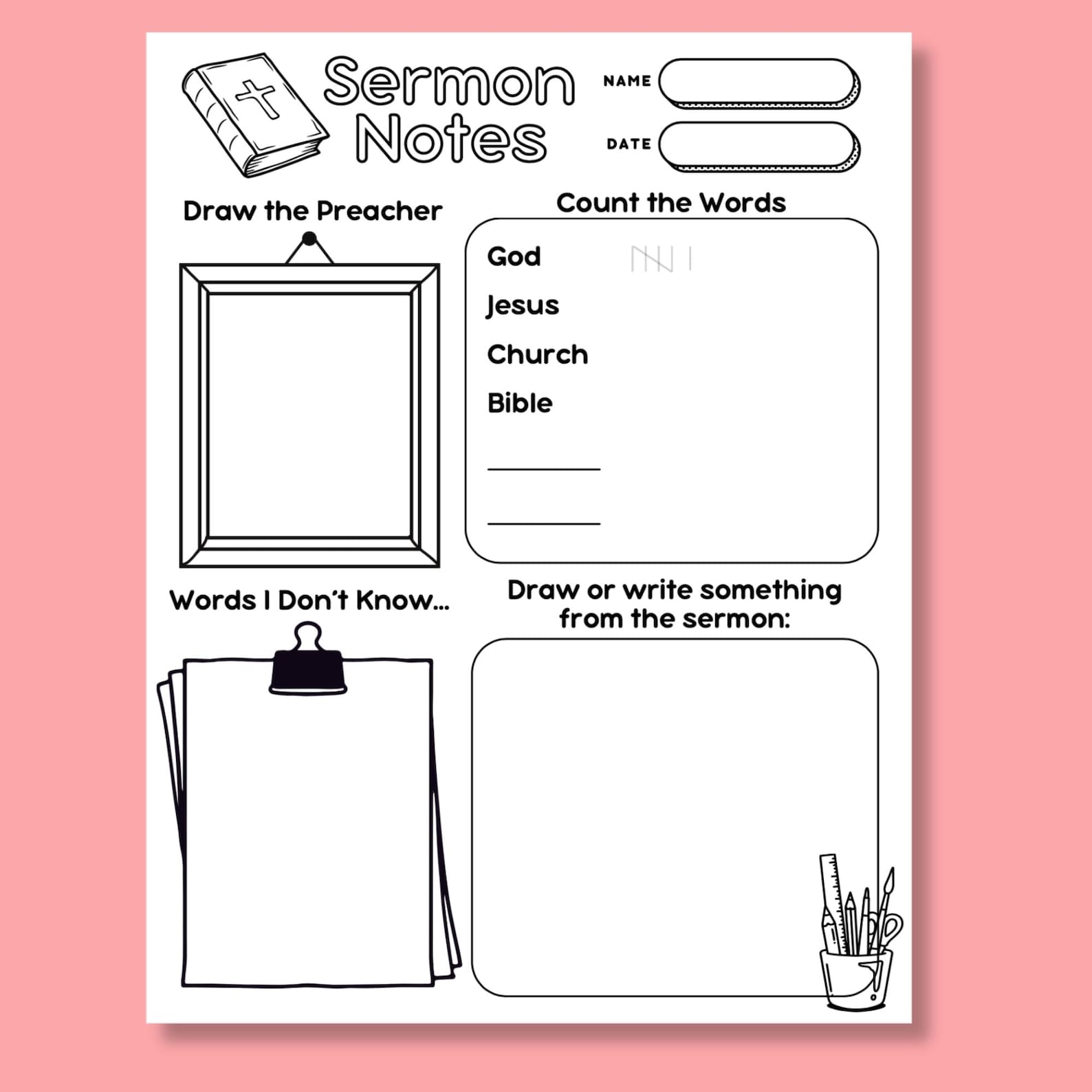 Kids Sermon Notes Printable | Bible Study Template (PDF Download) - Etsy