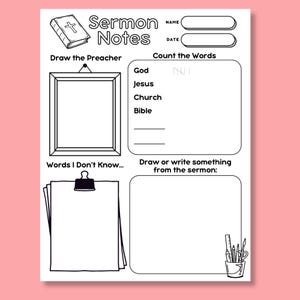 Kids Sermon Notes Printable | Bible Study Template (PDF Download) - Etsy