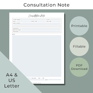Therapy Consultation Note Template, Fillable & Printable (PDF Download)