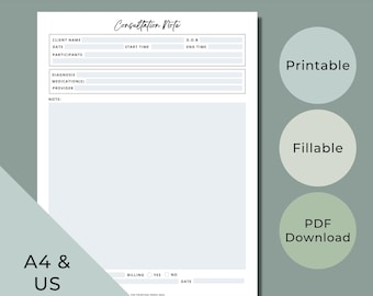 Therapy Consultation Note Template, Fillable & Printable (PDF Download)