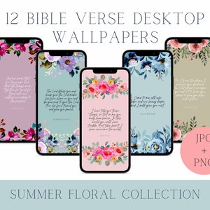 Phone Wallpaper Bundle, Bible Verse Phone Wallpaper, Summer Watercolor Floral, iPhone Wallpaper, Phone Background Digital Download, PNG JPG