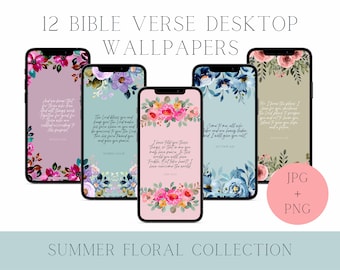 Floral Bible Verse Phone Wallpaper Bundle (PNG JPG)
