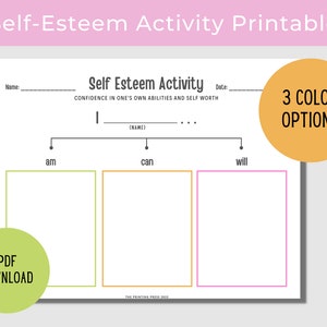 Self Esteem Worksheet for Kids & Teens, Self Esteem Mental Health Social Emotional Learning, Self Esteem Mental Health, Therapy Worksheets