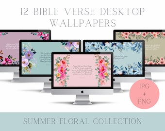 Bible Verse Desktop Wallpaper Bundle, Summer Floral (PNG/JPG)