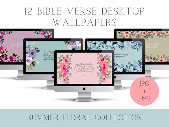 Bible Verse Desktop Wallpaper Bundle, Summer Floral (PNG/JPG)