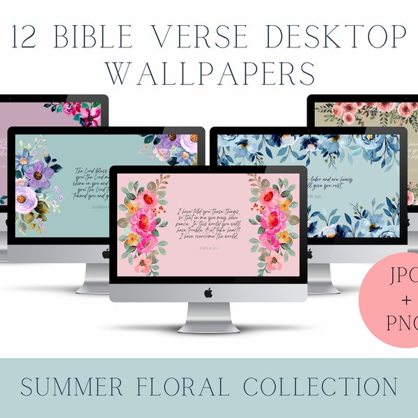 Desktop Wallpaper Bundle, Bible Verse Desktop Wallpaper, Summer Watercolor Floral Wallpaper, Macbook Wallpaper, Laptop Wallpaper, PNG/JPG