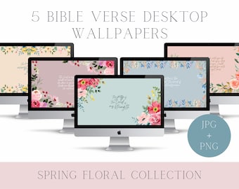 Spring Floral Desktop Wallpaper, Bible Verse Quotes (PNG/JPG)