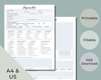 Therapy Progress Note Template, Fillable Counseling Form (PDF File)