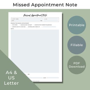Missed Appointment Note Template, Fillable & Printable (PDF Download)