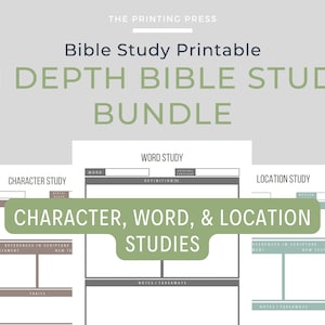 In Depth Bible Study Bundle, Biblical Character, Word Study, Location Study, Personal Bible Study, PDF Instant Download Printable, PDF File