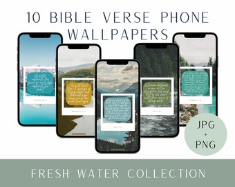 Pacchetto di sfondi per telefono con versetti della Bibbia, paesaggio di acqua dolce (download digitale)