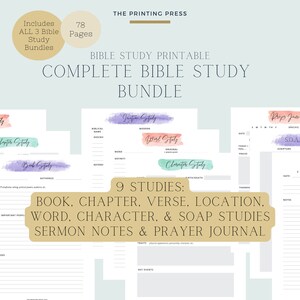 Complete Bible Study Bundle | Character, Word, Location Study | Book, Chapter, Verse Study | SOAP Study, Prayer Journal, Sermon Notes | PDF