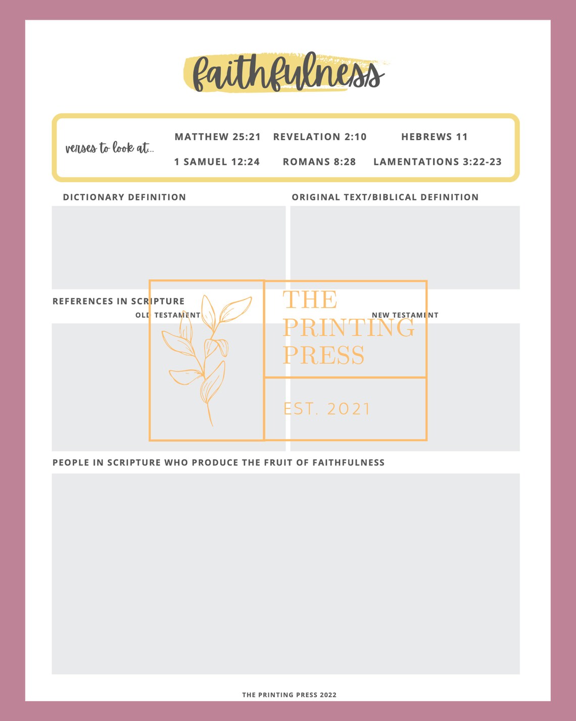 Fruit of the Spirit Bible Study Printable Galatians 5 Bible - Etsy