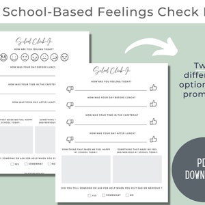 School Check In, School-Based Check In, Student Check-In, Feelings Check-In, Social Emotional Classroom, Mental Health, PDF Printable