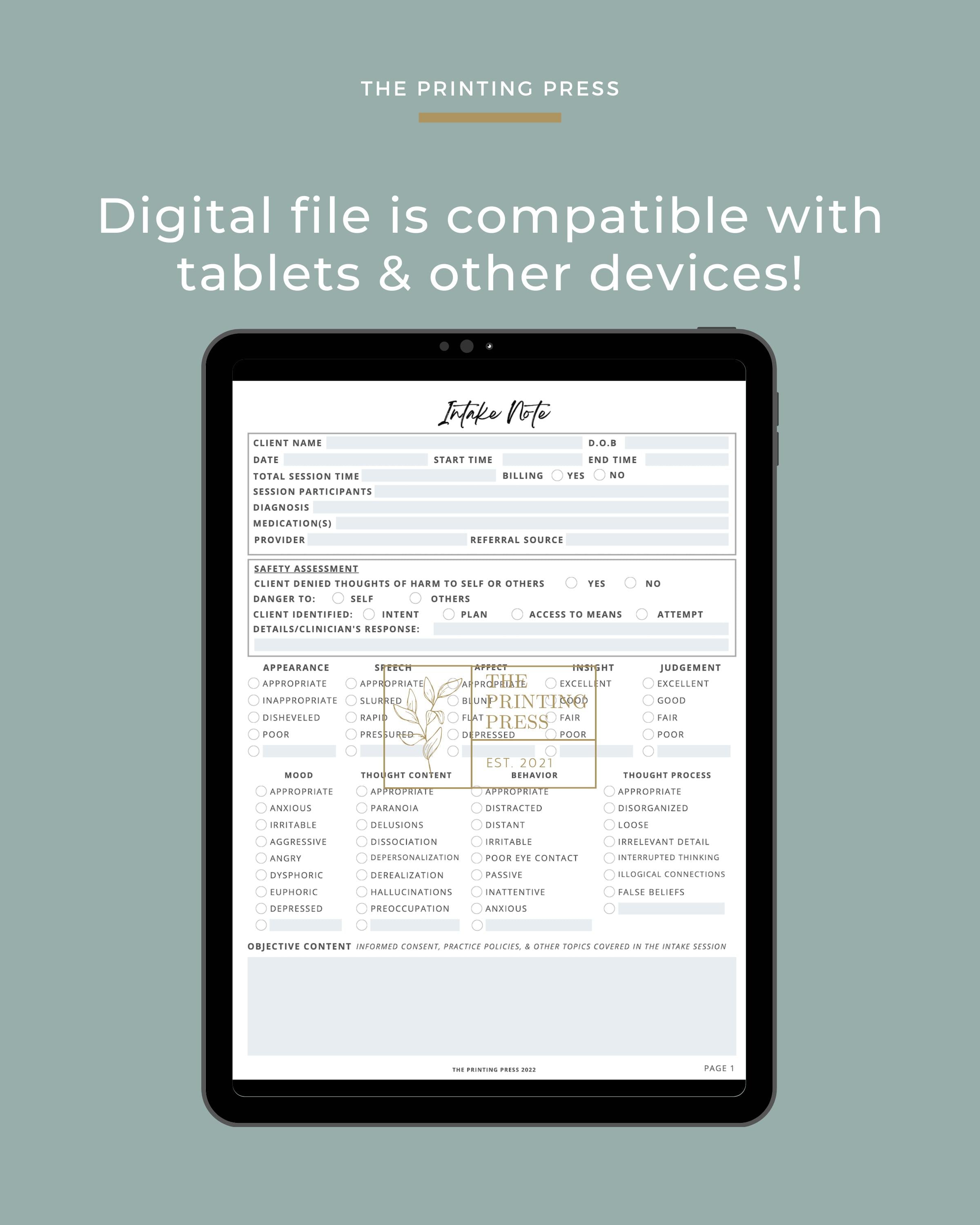 Fillable Therapy Intake Note Template, Counseling Form (PDF Download ...