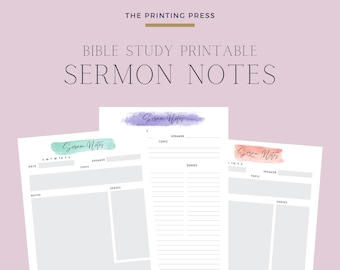 Sermon Notes Template, Bible Study Printable (PDF Download)