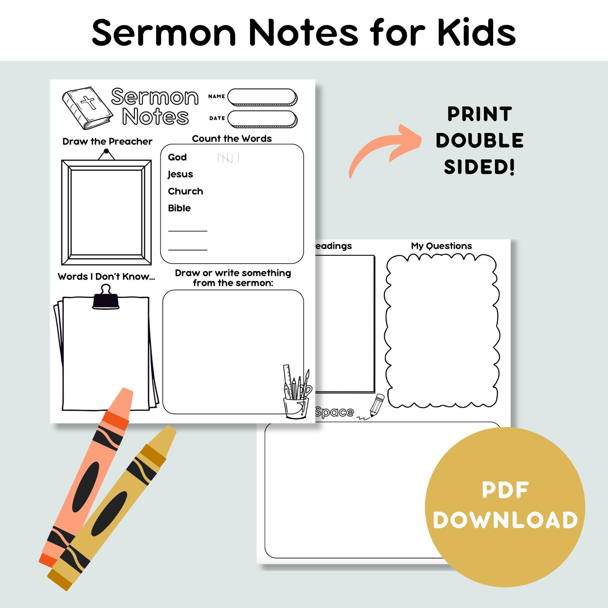 Kids Sermon Notes Printable | Bible Study Template (PDF Download) - Etsy