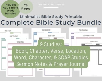 Bible Study Printable Bundle, Prayer Journal, Sermon Notes (PDF Print)