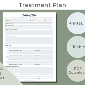 Treatment Plan Template, Treatment Plan Counseling, Therapy Tools, Printable & Fillable, Therapy Notes Example Template, Counseling Template