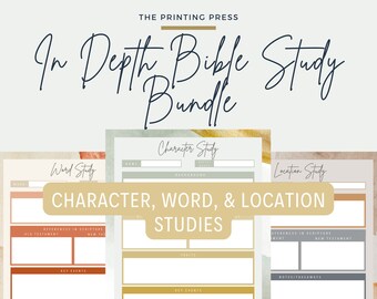 In Depth Bible Study Bundle | Biblical Character, Word, & Location Studies | Personal Bible Study Template Printable | PDF Instant Download